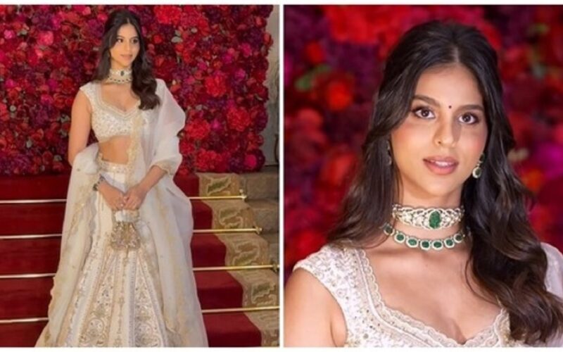 At the Aadar Jain wedding, Suhana Khan’s striking white lehenga exudes regal grace